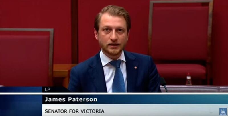 澳大利亚自由党(Libearl Party of Australia)参议员James Paterson。（视频截图）