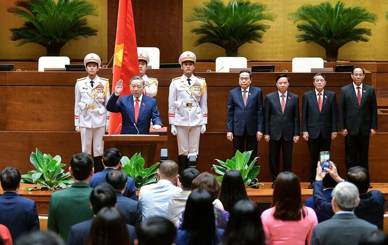 To Lam is sworn in as Vietnam's president at the National Assembly in Hanoi, May 22, 2024. (Nghia Duc/National Assembly via AP)