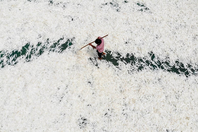 An employee processes goose feathers for export at a factory of Chengdu Chengyu Sports Goods Co., Ltd, a supplier for Yonex's feather shuttlecock manufacturing business, Aug. 11, 2021 in Chengdu, Sichuan Province, China. (Zhang Lang/China News Service via Getty Images)