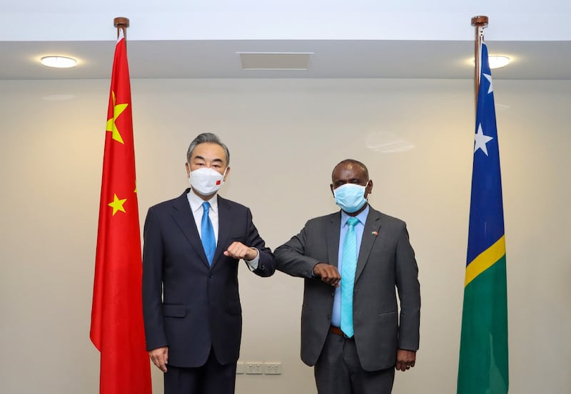 Wang Yi holding talks with Solomon Islands Foreign Minister Jeremiah Manele. Credit: Xinhua News Agency