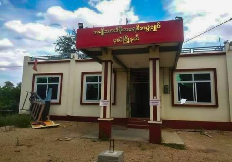 The NLD party office in Sagaing's Pale township was destroyed by the military troops on June 26, 2021. Credit: Citizen journalist