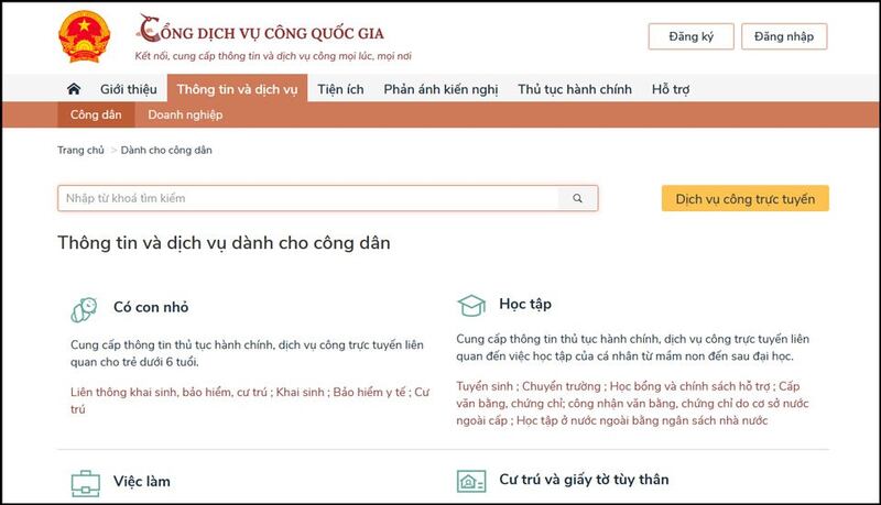 Cổng dịch vụ công quốc gia (dichvucong.gov.vn).