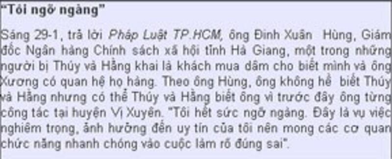 Phát biểu của Ô. Đinh Xuân Hùng đăng trên tờ Pháp Luật TPHCM ngày 29/01/2010.