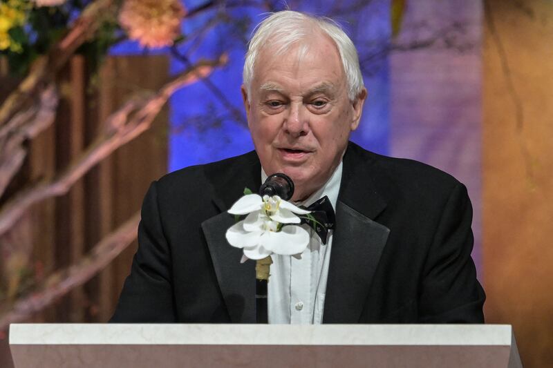 British politician and former governor of Hong Kong Chris Patten speaks during an awards ceremony, in Tokyo on November 19, 2024.