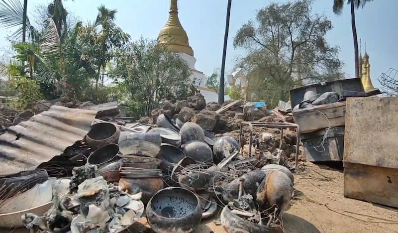 More than 400 houses were burned down in Myo Thit during raids on April 26 and 27, forcing more than 2,000 people to flee. Credit: Khin Oo Township news report