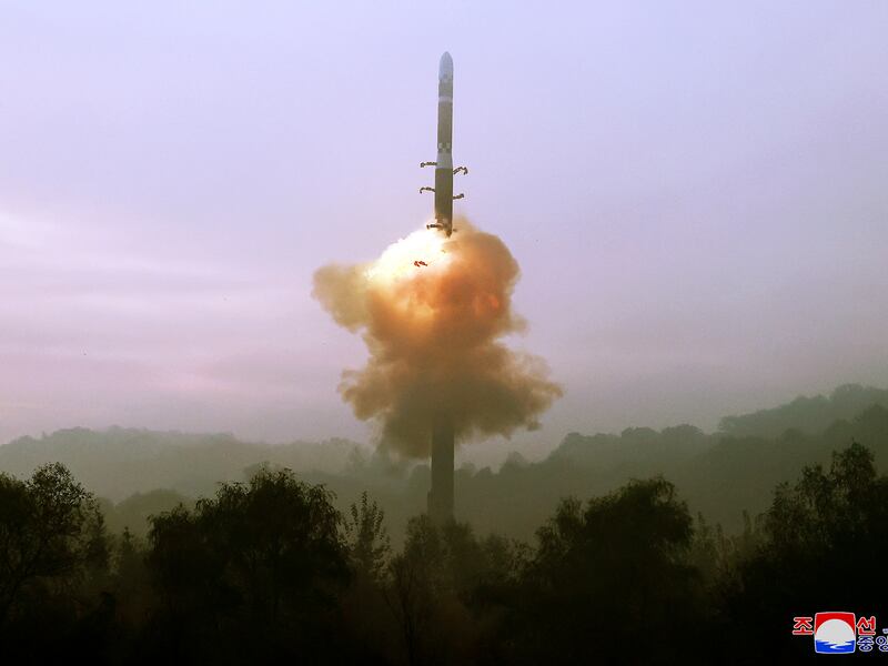 A test-fire of the Hwasong-19 intercontinental ballistic missile, at an undisclosed location in North Korea, Oct. 31, 2024.