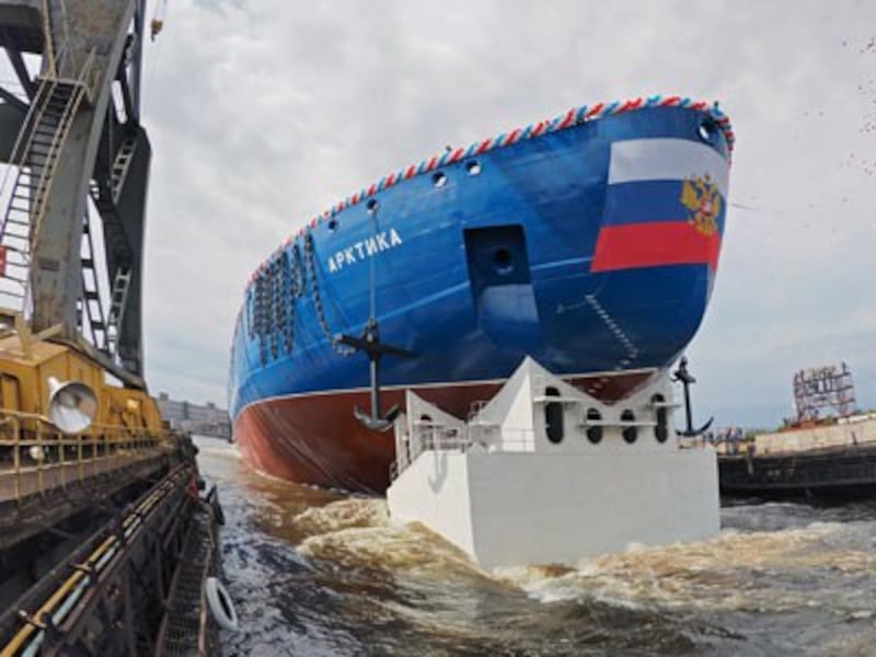 The Russian nuclear-powered icebreaker Arktika (Arctic) is launched in St. Petersburg, Russia, June 16, 2016. Russia has been modernizing its icebreaker fleet as part of its efforts to strengthen its Arctic presence.