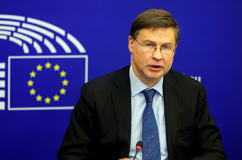 欧盟执委会执行副主席兼贸易专员杜姆布罗夫斯基斯（Valdis Dombrovskis）。（路透社）