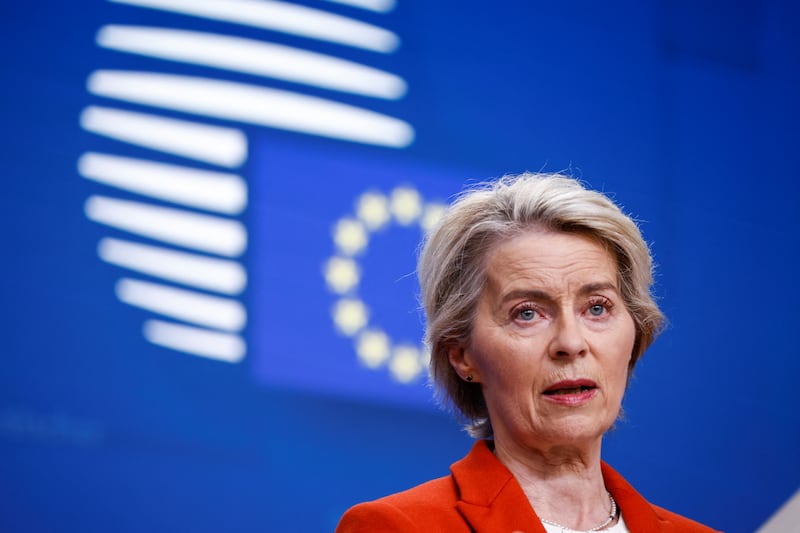 European Commission President Ursula von der Leyen attends a press conference in Brussels, Belgium Oct. 17, 2024. (Reuters/Johanna Geron)