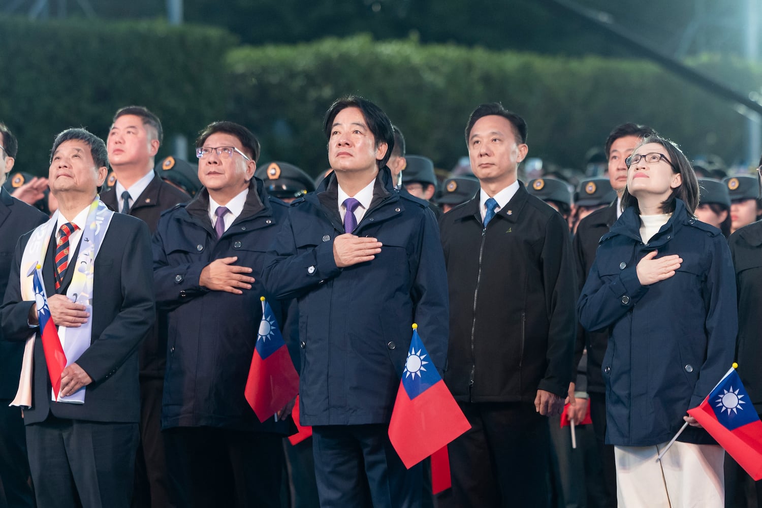 Taiwan's President Lai Ching-te attends a flag raising ceremony in Taipei, on Jan. 1, 2025.