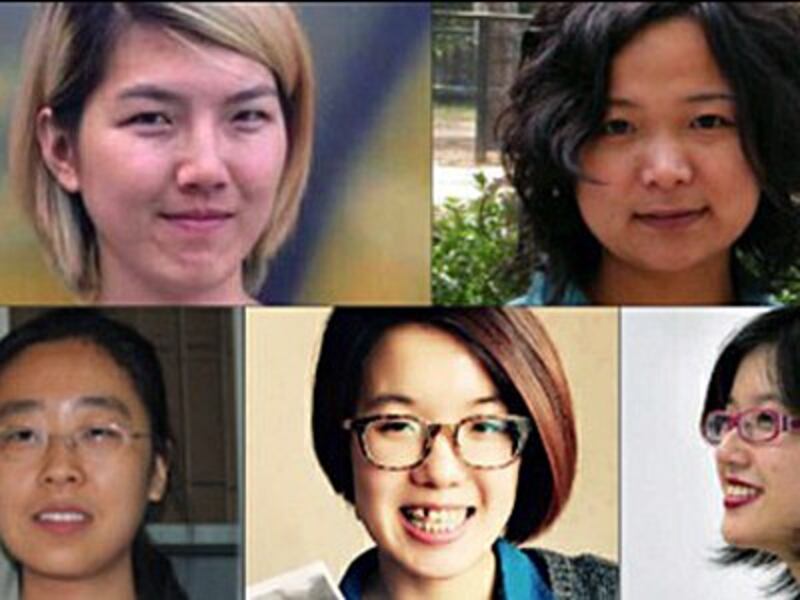 China's five feminists — (clockwise from top left) Li Tingting, Wu Rongrong, Zheng Churan, Wei Tingting and Wang Man — were released on April 14, 2015.