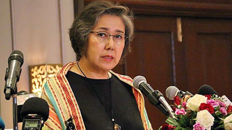 Yanghee Lee, the United Nations human rights investigator for Myanmar, speaks at a press conference in Yangon at the end of a 12-day visit to the country, July 21, 2017.