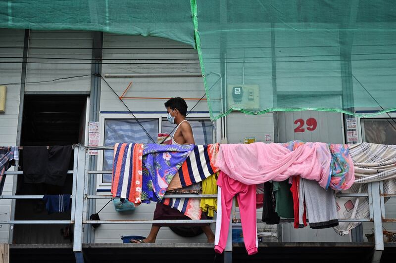 Living quarters in a camp where Thai and Myanmar construction workers reside in Bangkok. (Lillian Suwanrumpha/AFP)