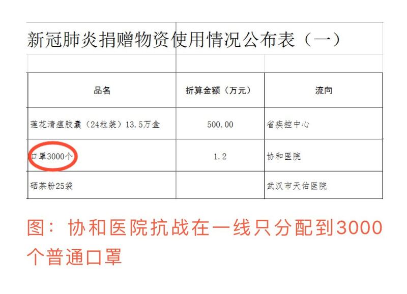 湖北红十字会分配捐赠物资情况表。（网络截图/乔龙提供）