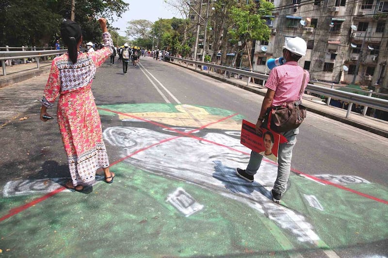 Coup leader Gen. Min Aung Hlaing's gets a different street treatment in Hledan Junction, Yangon. (RFA)