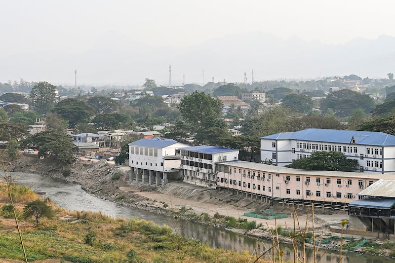 The Moei River flows past Myanmar's Myawaddy town, April 11, 2024.