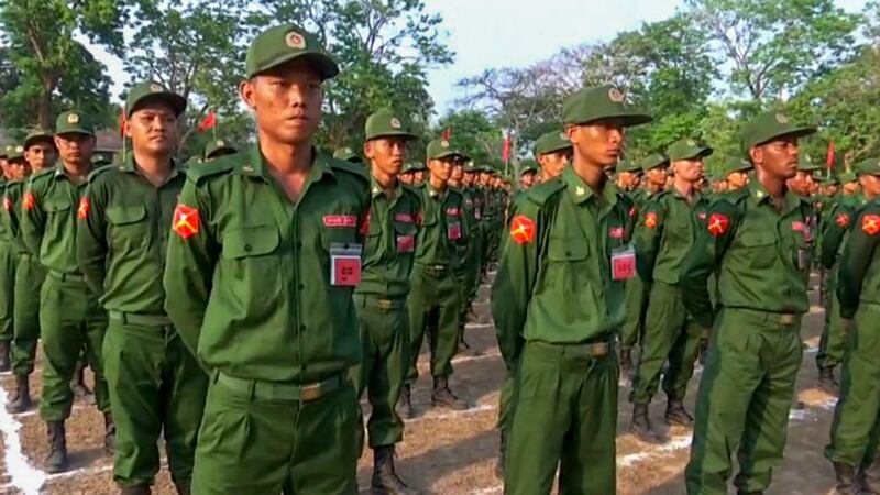 Recruits from the first batch of training under Myanmar junta's people's military service law seen on July 16, 2024. (Pyi Thu Sitt via Telegram)