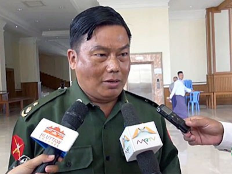 Myanmar's military parliamentarian Lieutenant Colonel Zaw Moe speaks to reporters in Naypyidaw, Sept. 14, 2016.