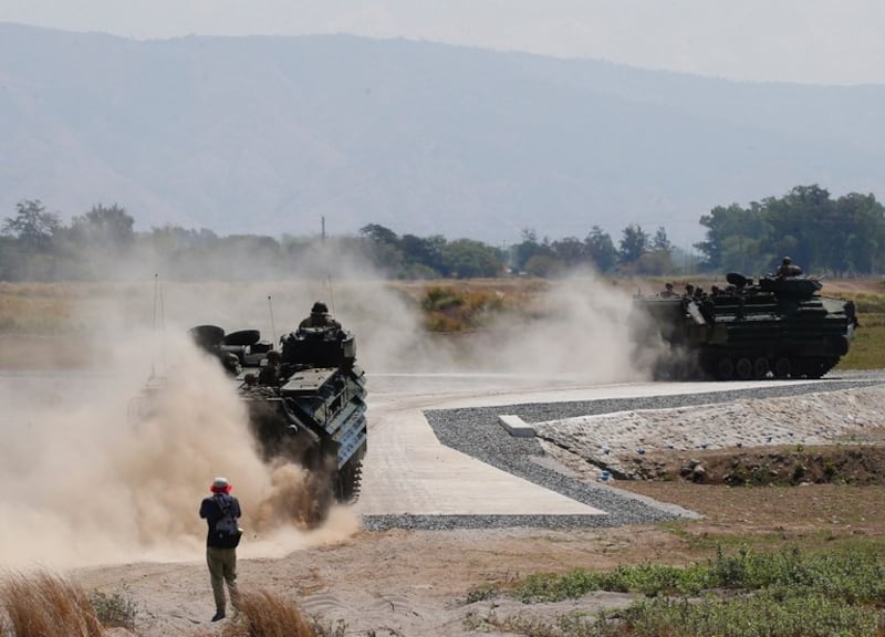 Amphibious Assault Vehicles maneuver during the Balikatan exercise in Zambales province, Philippines, April 11, 2019. Credit: AP