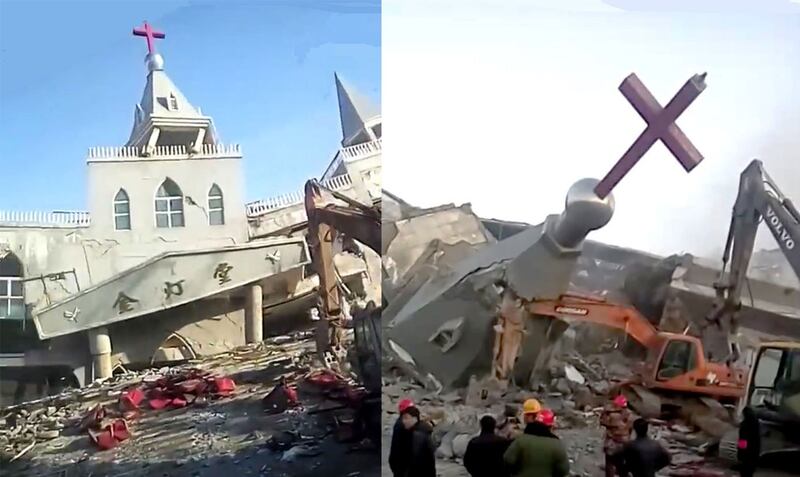 Scenes from the demolition of Golden Lamp Church, a Protestant "house" church in Shanxi Province's Linfen Prefecture. in January 2018. Credit: Golden Lamp Church