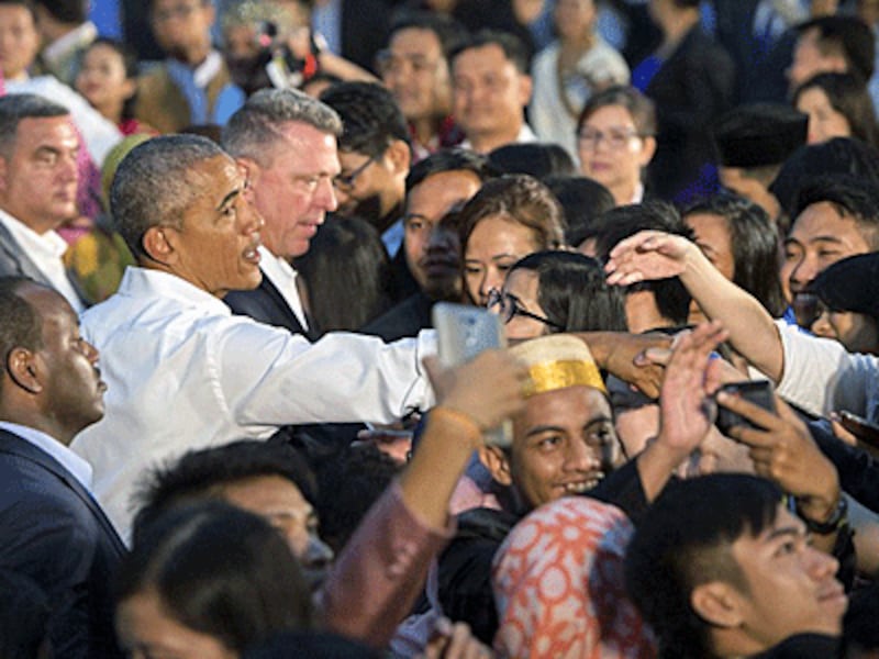 U.S. President Barack Obama greets guests following a town-hall meeting at Souphanouvong University in Luang Prabang in northern Laos, Sept. 7, 2016. 