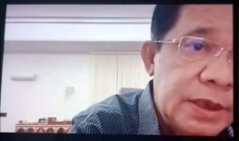 A screen shot of Hun Sen making a surprise appearance in a Zoom meeting with activists and former lawmakers of the Cambodia National Rescue Party, which his government banned four years ago, Sept. 9, 2021. Credit: RFA