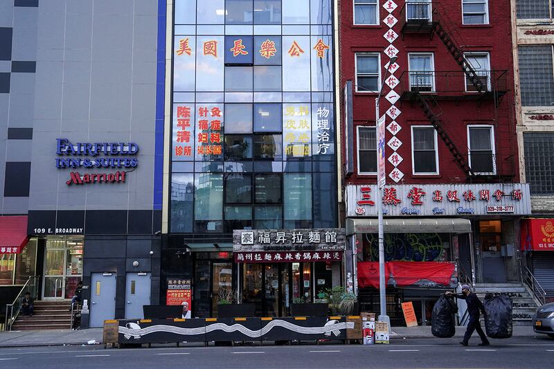 The former office of the America ChangLe Association, described by U.S. authorities as a Chinese “secret police station,” is seen on the fourth floor of the Royal East Plaza building in the Chinatown neighborhood of New York, April 17, 2023.