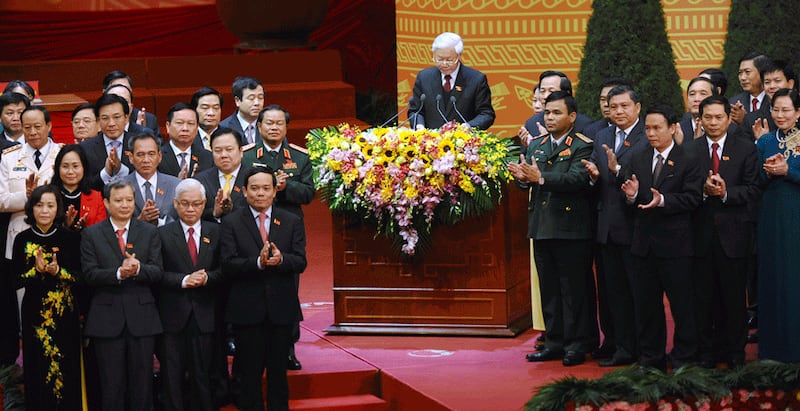 Hình minh họa. Tổng Bí thư Nguyễn Phú Trọng phát biểu tại lễ bé mạc đại hội đảng 12 vào ngày 28/1/2016 ở Hà Nội