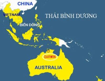 Vị trí căn cứ Darwin ở Australia. RFA graphic-map Australia Gov.