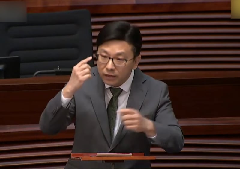 Hong Kong Secretary for Labour and Welfare Chris Sun speaks in the Legislative Council, Oct. 24, 2024.