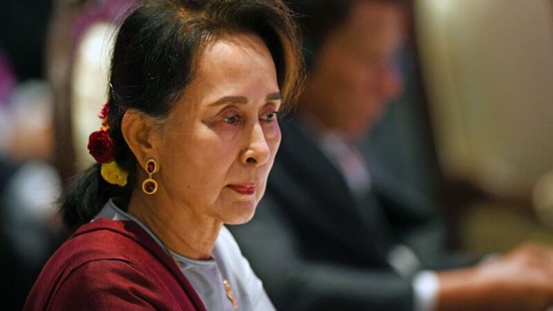 Myanmar's State Counselor Aung San Suu Kyi attends the 10th ASEAN-UN Summit in Bangkok, Thailand, Nov. 3, 2019.