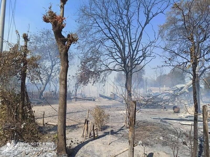 Destroyed homes in Chaung Oo village, Feb. 18, 2022. RFA