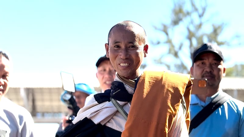 Vietnamese monk Thich Minh Tue arrives at Chong Mek, Ubon Ratchathani Province, Thailand, Dec. 31, 2024, on his way to India.