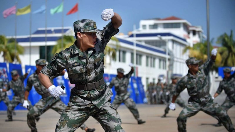 Sansha City's maritime militia demonstrating knife fighting on Woody Island in the South China Sea. Credit: Xinhua News.