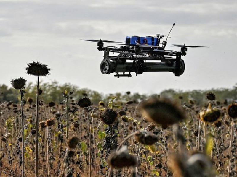 An FPV drone with an attached portable grenade launcher during a test flight conducted by Ukrainian servicemen at their position near a frontline, amid Russia's attack on Ukraine, in Zaporizhzhia region, Ukraine October 11, 2024.