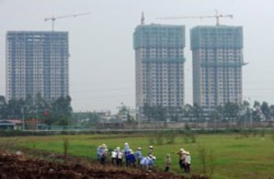 Một cánh đồng lúa đã được đô thị hóa ở vùng ven Hà Nội. AFP photo