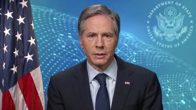 US Secretary of State Anthony Blinken addresses the United Nations Human Rights Council in Geneva via video link, Feb. 24, 2021. AFP