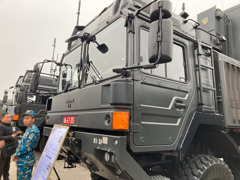 An Israeli Spyder mobile air defense system at the Vietnam’s Defense Expo on Dec. 9, 2022.