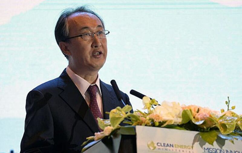 Li Ye, executive director of the General National Energy Administration of China, gives a speech during the Clean Energy Ministerial international forum in Beijing, June 8, 2017.