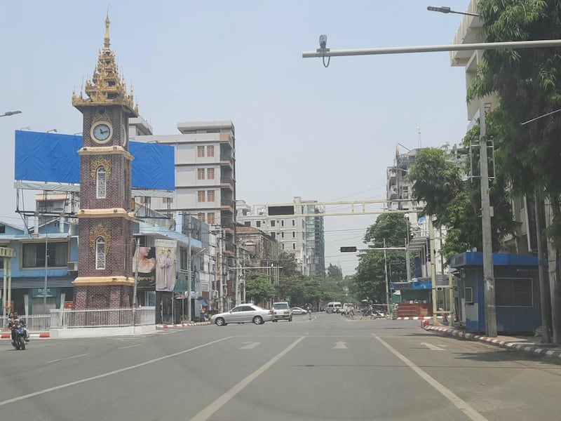 Empty streets in Mandalay on the first day of the Thingyan festival, April 13, 2022. Credit: RFA