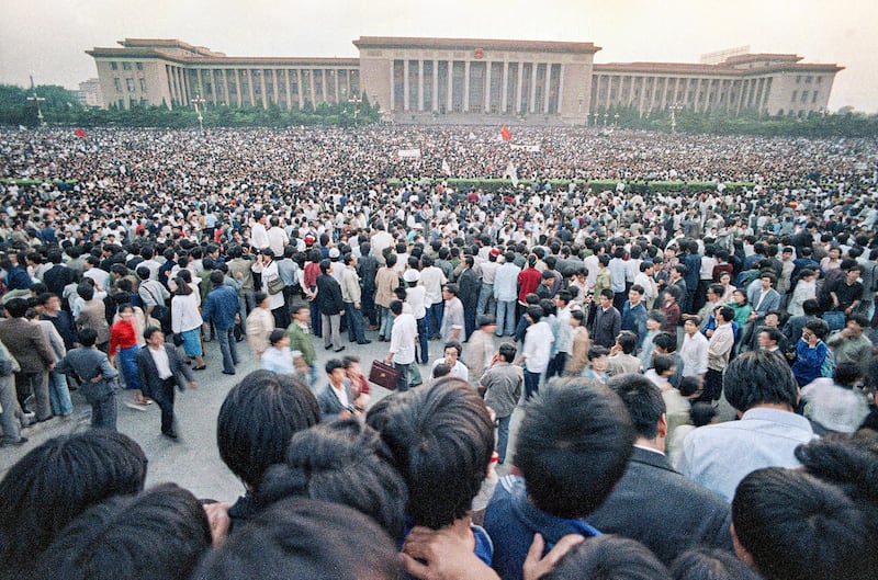 Beijing's Tiananmen Square is filled with thousands of student strikers and sympathizers, Tuesday, May 16, 1989 in Beijing. Credit: AP