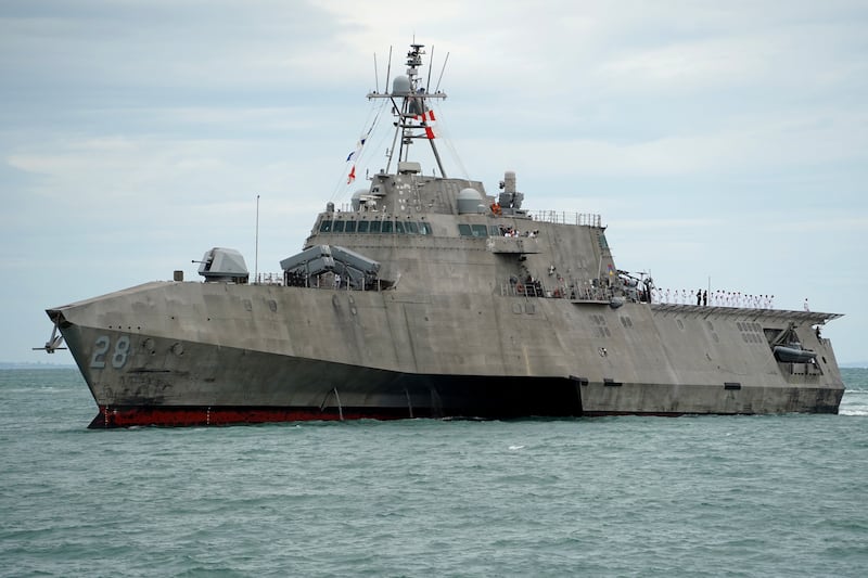 The USS Savannah prepares to dock in Cambodia's southern port city of Sihanoukville, Dec. 16, 2024.