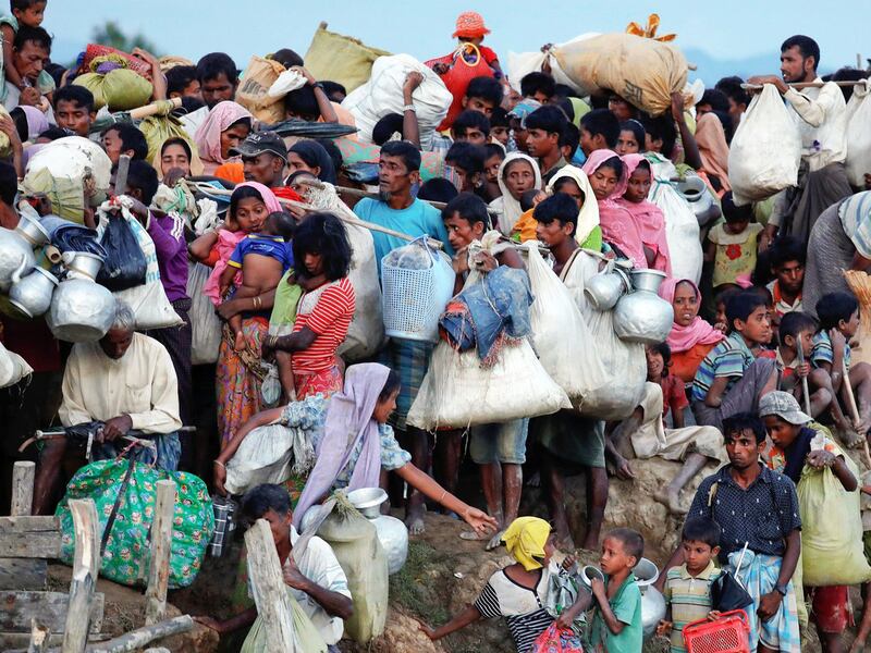 Rohingya refugees from Rakhine State flee to Bangladesh, Oct. 9, 2017.