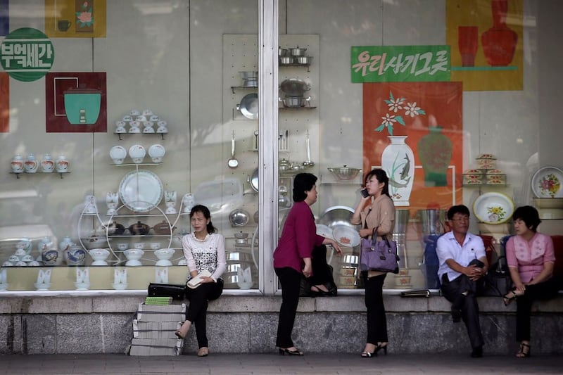 Display window of daily necessities in a department store in Pyongyang, North Korea. A new consumption culture is taking root under the Kim Jong Un regime. / AP