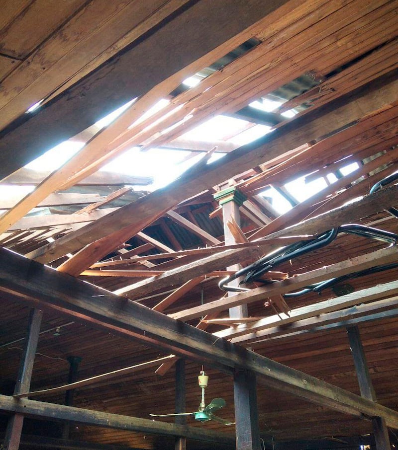 A damaged roof and ceiling are seen at a school in Let Yet Kone village in Tabayin township in the Sagaing region of Myanmar on Sept. 17, 2022, the day after an airstrike hit the school. Credit: Associated Press