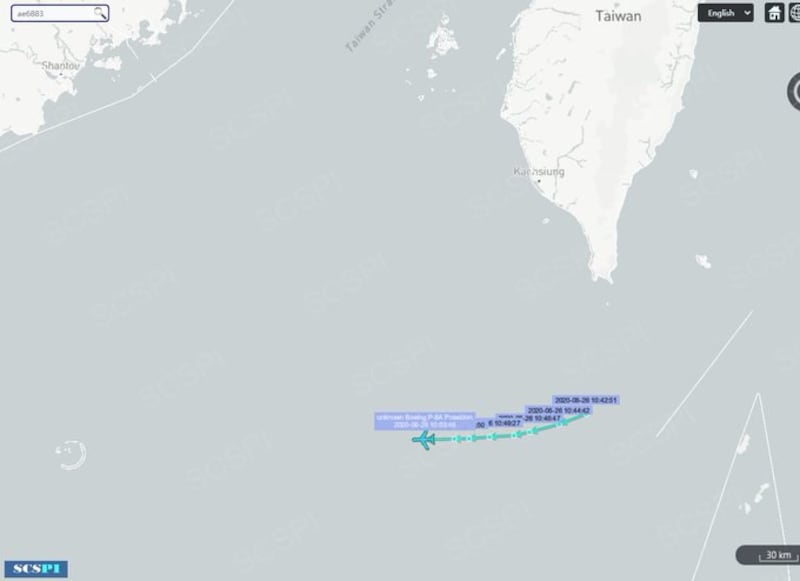 中国北京大学海洋研究院“南海战略态势感知计划”推特平台（SCS Probing Initiative）显示美军动态。（SCSPI推特）