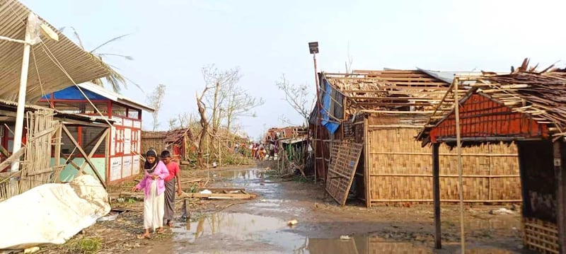 Residents of Dar Paing navigate roads flooded by Cyclone Mocha. (Photo: Citizen Journalist)