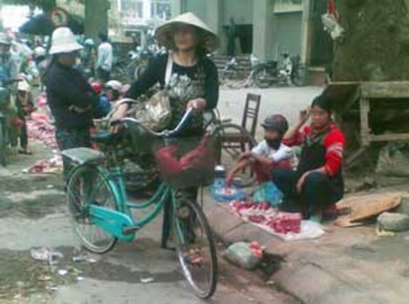 Thịt ế, hư, thối bày bán công khai trên lòng đường và lề đường. Photo courtesy of giadinh.net.vn