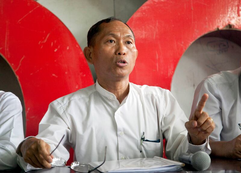 Ko Ko Gyi, a leader of Myanmar Prominent 88 Generation Student Group and current People's Party Chairman, talks to journalists during a press briefing at their 88 Generation Students Peace and Open Society Office, June 15, 2015, in Yangon, Myanmar. Credit: Associated Press