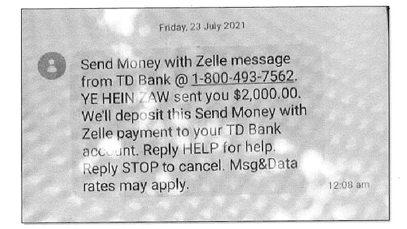 A screenshot of mobile phone texts between Ye Hein Zaw and Phyo Hein Htut regarding advance payments through a money transfer app for the alleged plot to attack Myanmar's UN ambassador. Credit: U.S. Attorney's Office, Southern District of New York